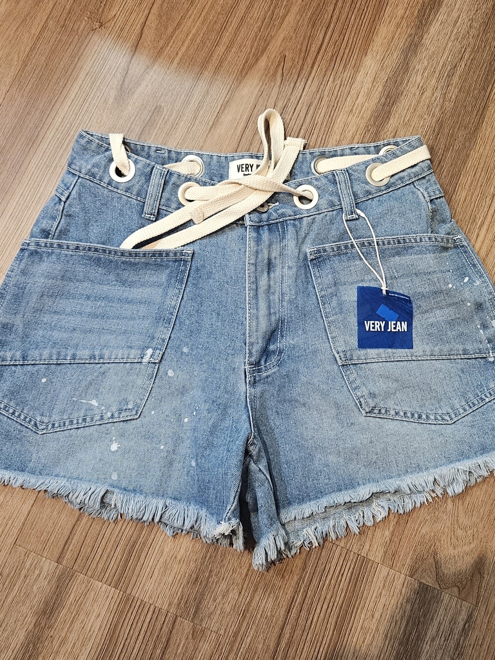 Very Jean Light Blue Denim Shorts with Cream Rope Waist Size 30